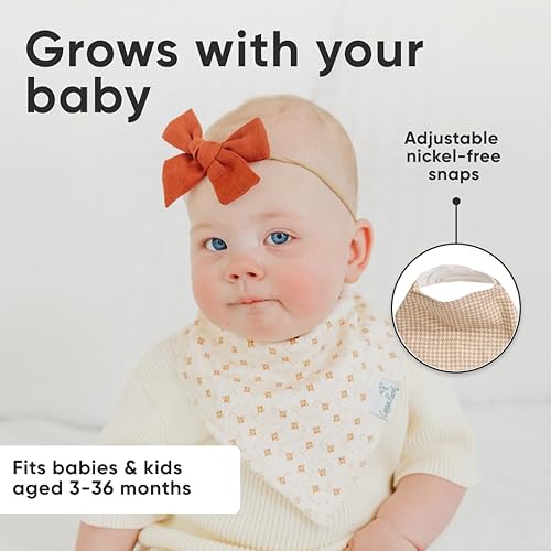 Miniatura 31 de Copper Pearl Paquete de 4 baberos de algodón suave para babeo y dentición, baberos absorbentes para bebés niñas y niños, ajustables para adaptarse a