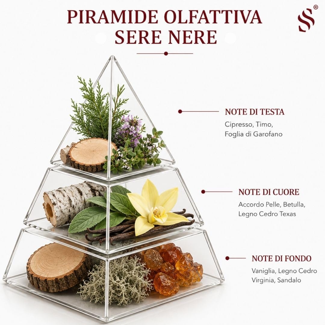 Nachfüllung für Kaltvernebelungs-Diffusoren Duft Sere Nere, Raumduft mit ätherischen Ölen aus Zypresse, Thymian, Birke und Vanille, frischer und holziger Duft für Zuhause und Büro, 250 ml