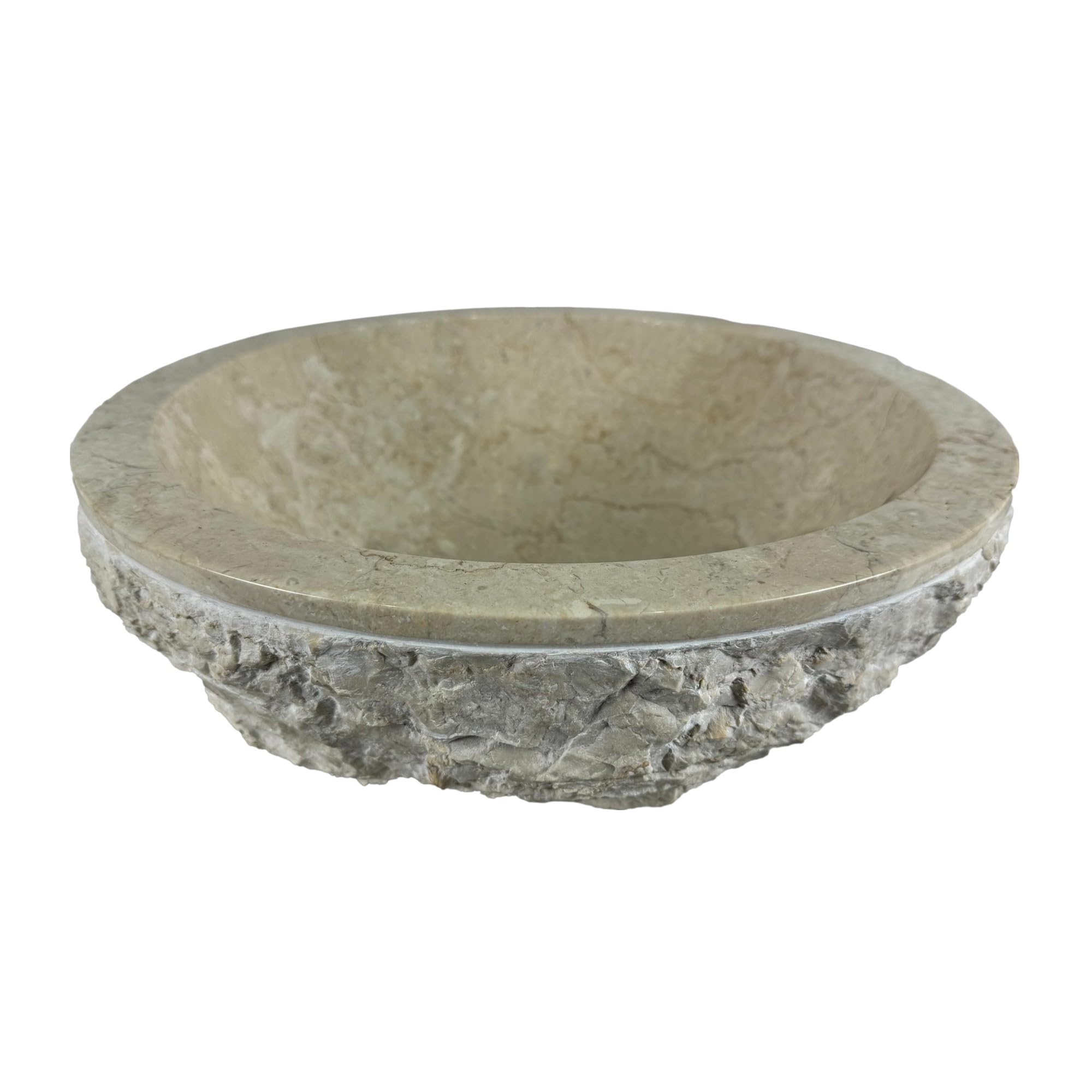 Lavabo rond 40x40x15 cm - Marbre - Pierre naturelle - Évier de salle de bain - Vasque à Poser de Toilette - Brillant - Lave-mains moderne (Crème)