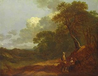JH Lacrocon Thomas Gainsborough - Paesaggio Boscoso Un Uomo Che Parla Due Donne Sedute Riproduzioni Quadro Stampa su Tela Arrotolata 100X80 cm - Dipinti Paesaggio Decorazione Parete