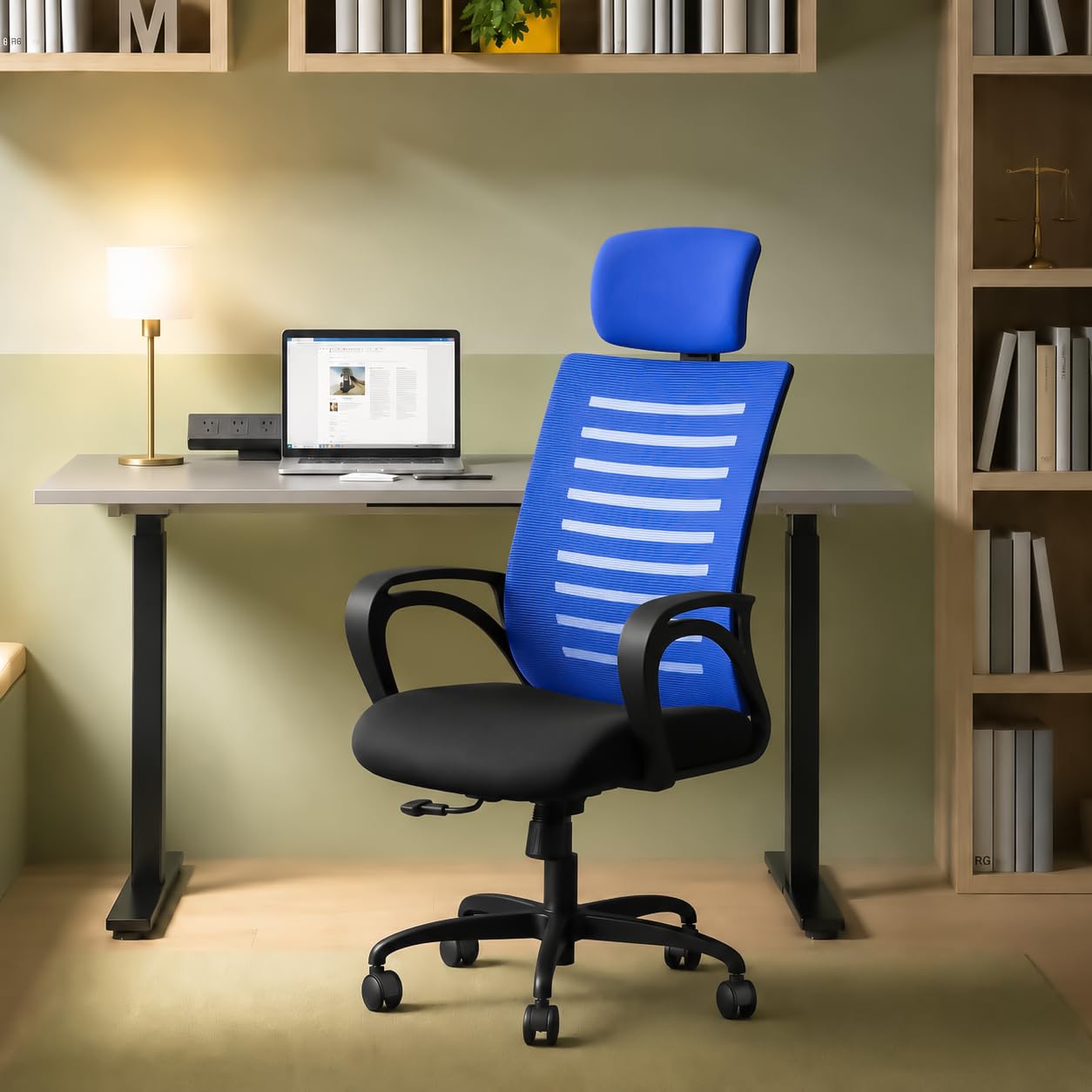 CELLBELL Desire C104 Mesh High Back Ergonomic Office Chair - Adjustable Seat Height, Sturdy Metal Base, Revolving Study & Computer Chair for Work from Home, Blue