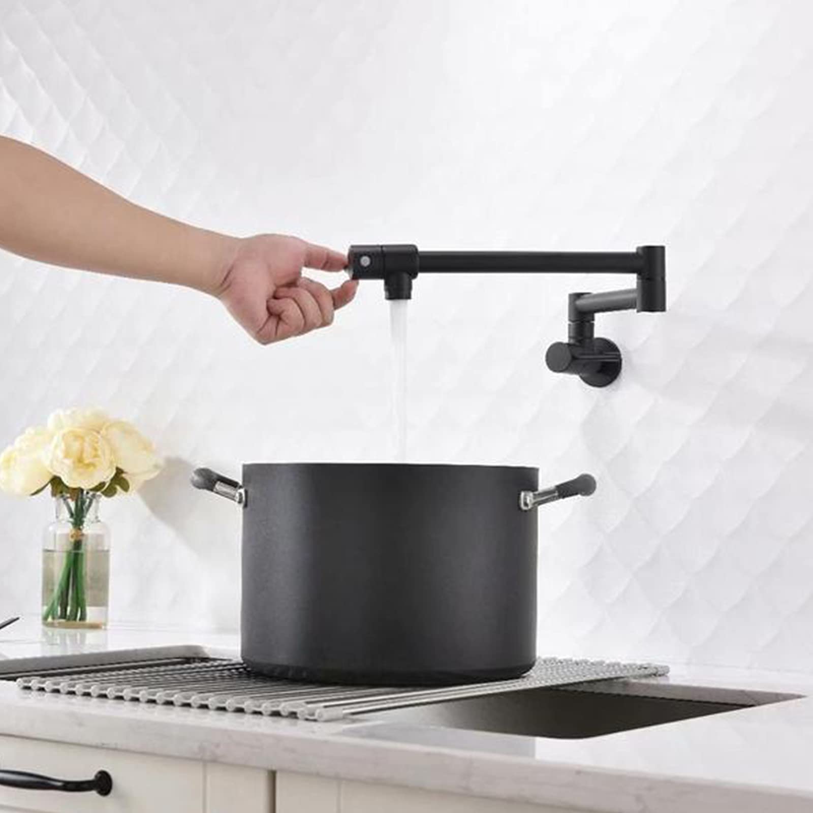 Rubinetto riempitivo for pentole Rubinetto da cucina pieghevole a parete Rubinetto for lavello da cucina monoforo freddo singolo Rubinetto da cucina con braccio oscillante doppio snodo in ottone massi