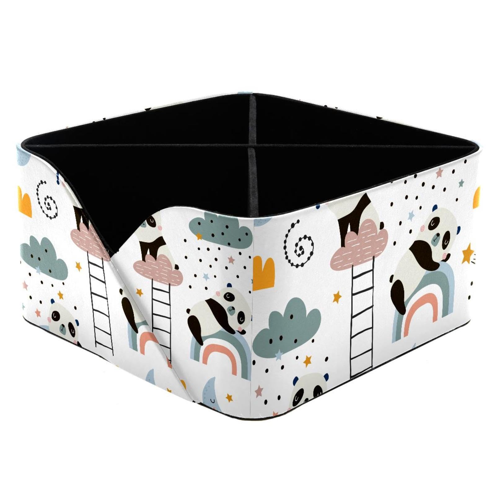 KengjuTesu Sleeping Pandas Moon Rainbows Clouds Night Pattern Desktop Organizer Pen Holder, Rectangular Pencil Cup for Office, Study and Makeup Stations