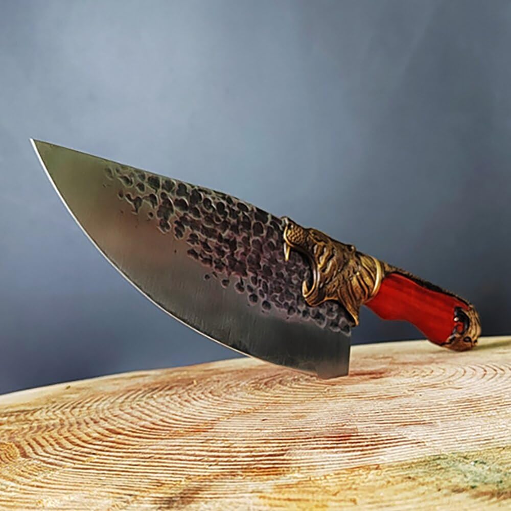 Meat Cleaver Knife, Handcrafted Machete Boning Knife With Copper Tiger Wood Handle Sharp Cleaver For Beef Chicken Chef Butcher Kitchen Knife