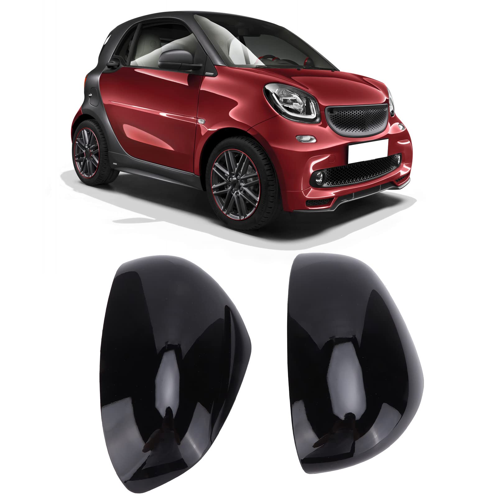 Coppia di Cappucci per Specchietti Retrovisori da Attaccare Sull'alloggiamento Protettivo di Ricambio per Smart Fortwo per Forfour 453 2015‑2021, Installazione Semplice (nero