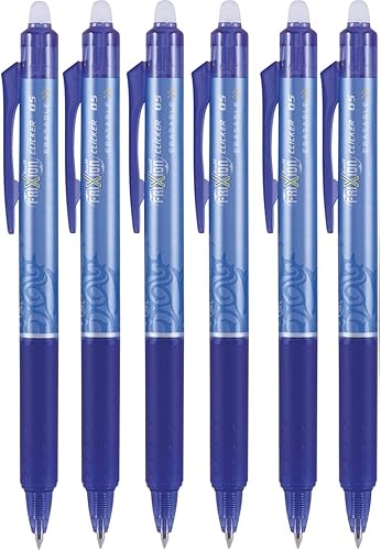 PILOT FriXion Ball Clicker Bolígrafo retráctil de tinta de gel borrable, punta extrafina, 0.020in, tinta azul, 6 unidades