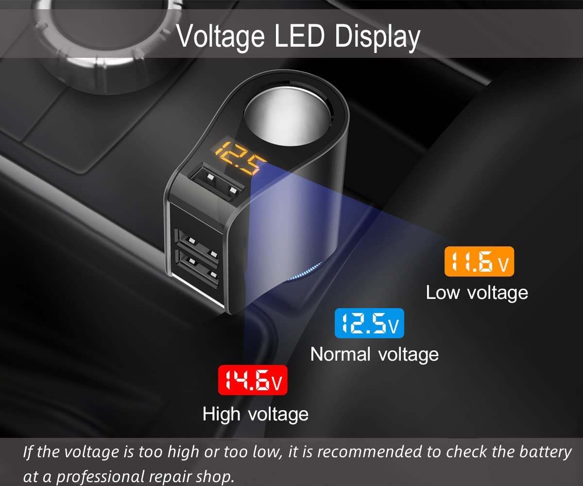Adaptador de mechero de Coche con 3 USB y medidor de Voltaje, Compatible con iPhone 8/7/X/6S/XR, iPad, Samsung Galaxy S9/S8, iPad, GPS, teléfono Android