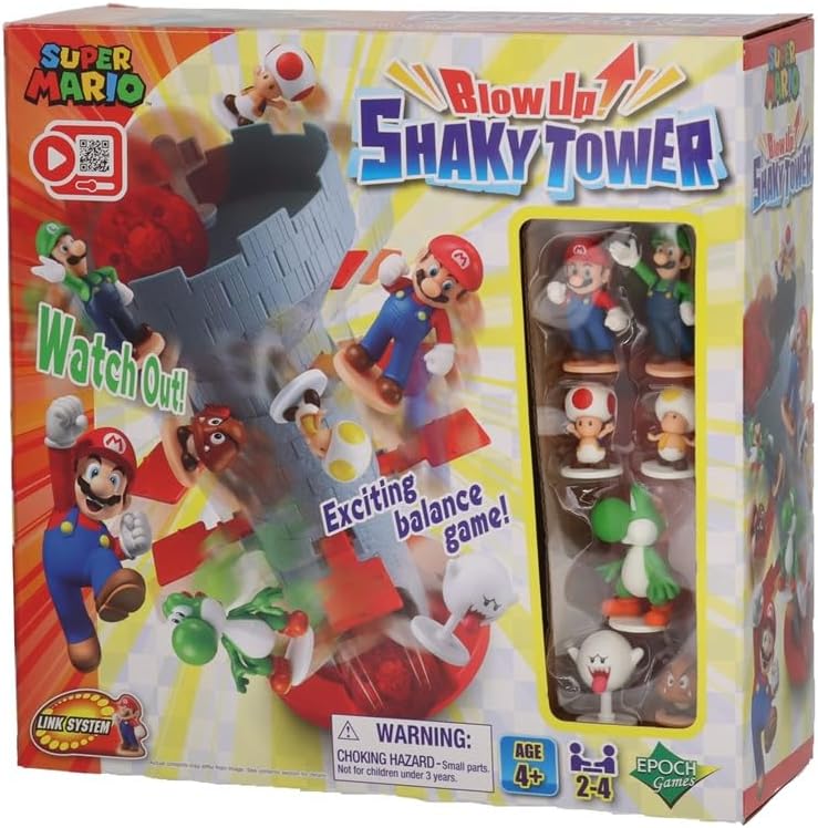 Epoch Games Super Mario Blow Up! Shaky Tower Balancing Game - Tabletop Skill and Action Game with Collectible Super Mario Action Figures (Pack of 1)