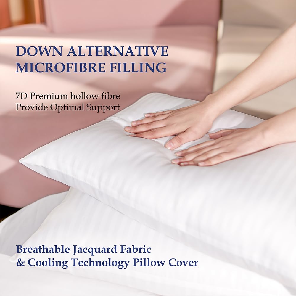 Hotel Collection Bed Pillows for Sleeping 2 Pack Standard Size Cooling Pillows Set of 2 for Back, Stomach or Side Sleepers, Super Soft Original Down Alternative Microfiber Filled Pillows