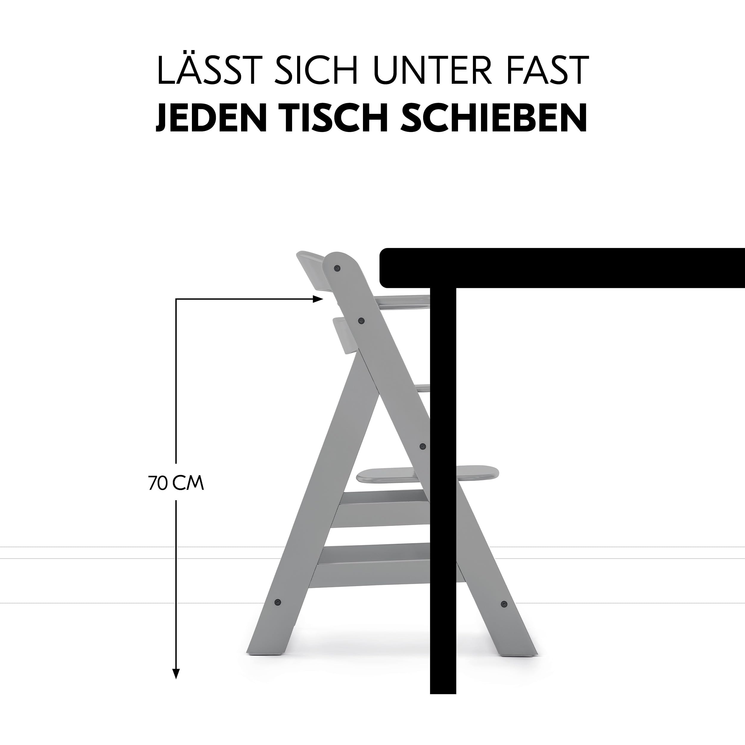 hauck Alpha+ Hochstuhl Newborn Set mit 2in1 Bouncer - Grau | Mitwachsender Holz Kinderhochstuhl ab Geburt bis 90 kg | inkl. Neugeborenenaufsatz & Sitzkissen