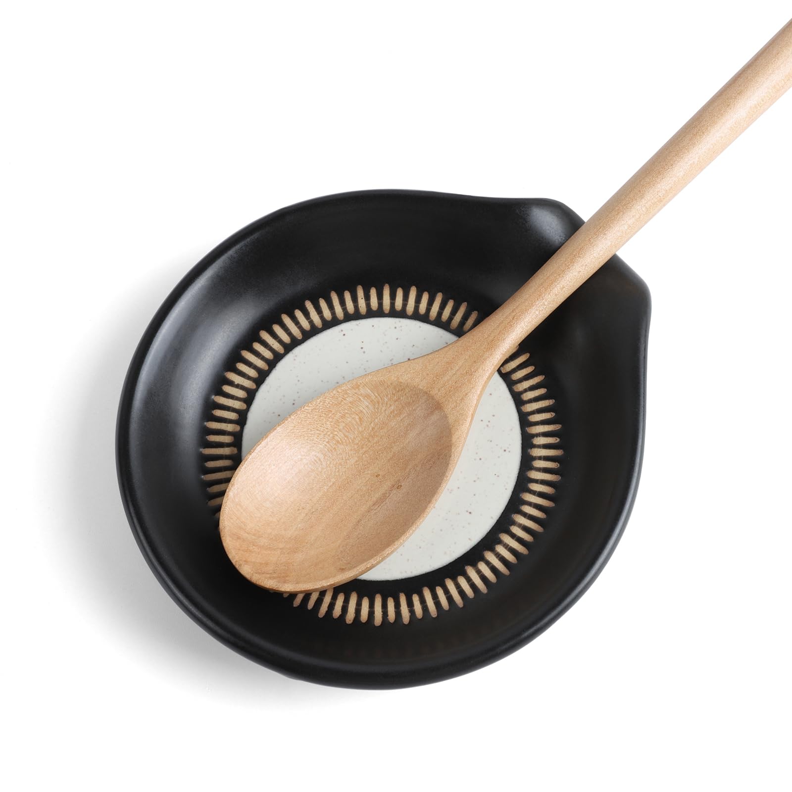 Toski Reposa Cucharas Ceramica para Estufa Mostrador de Cocina, Posacucharas Resistente Calor, Soporte De Cuchara Negro, Grande Reposacucharas para Espátulas, Cucharas, Pinzas, Apto Para Lavavajillas