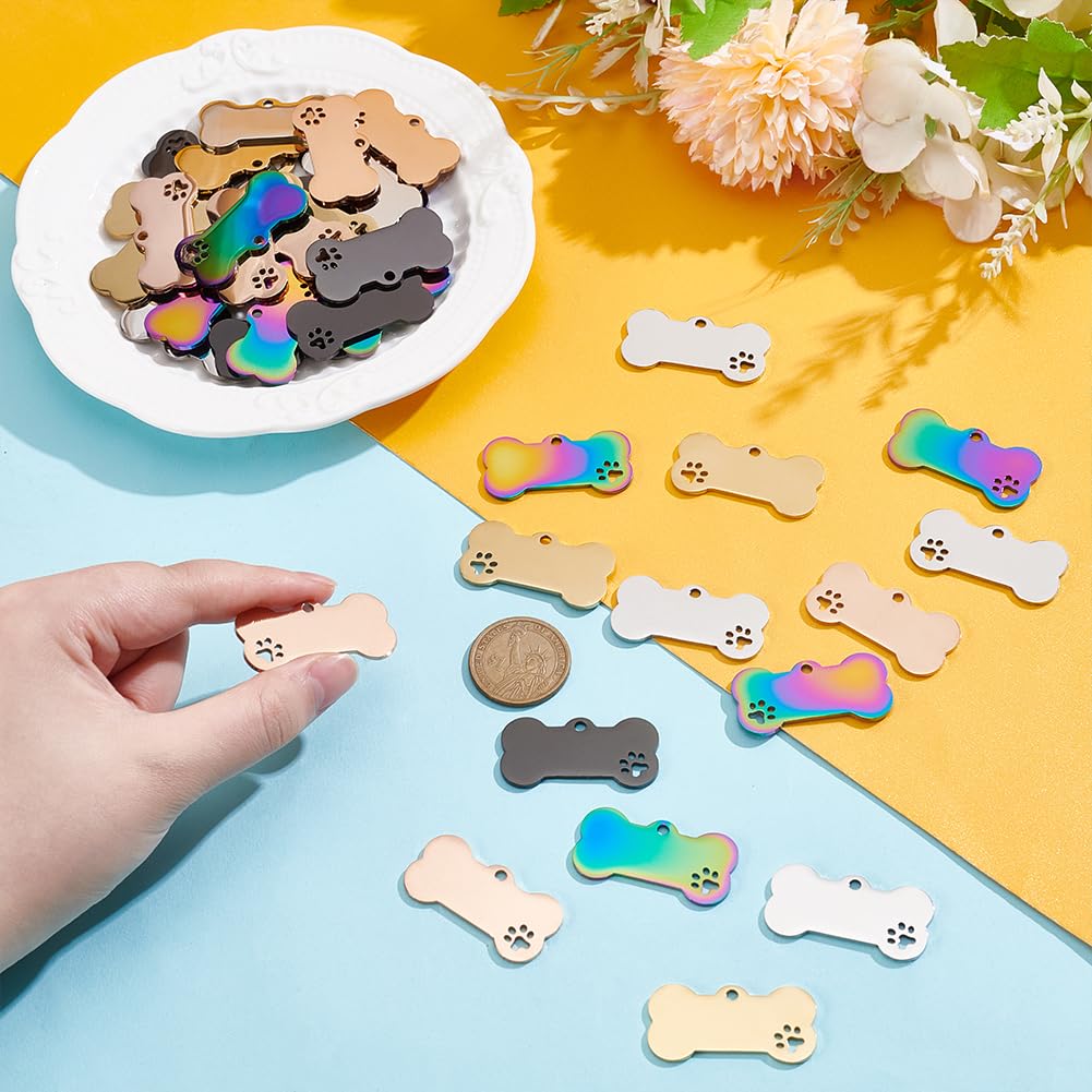 50Pcs d'étiquettes vierges pour chiens à graver, étiquettes en forme d'os de 40 mm avec pendentifs en forme de patte pour chats, breloques à estamper pour petits et grands animaux, DIY