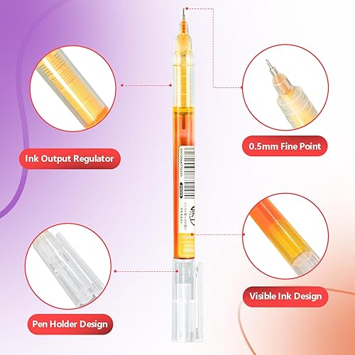 Miniatura 10 de EZWORK 24 bolígrafos de punta rodante, tinta de secado rápido de 0.020 in, punta extrafina, bolígrafos de tinta líquida (azul, 24 unidades)