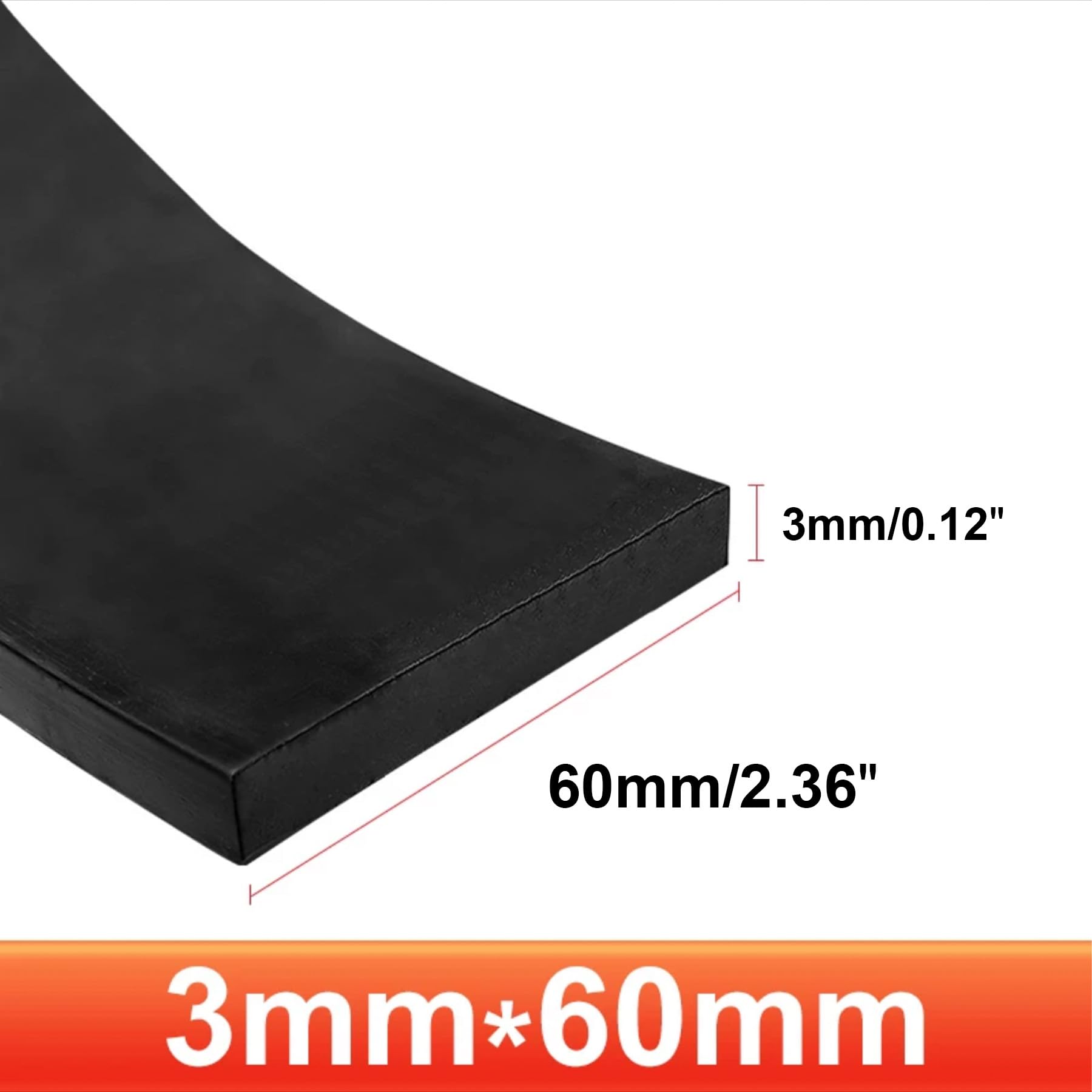 LEPEVNEY Solid Rectangle Rubber Seal Strip Weather Stripping, 60mm Wide x 3mm Thick, 1 Meters Length - Image 2