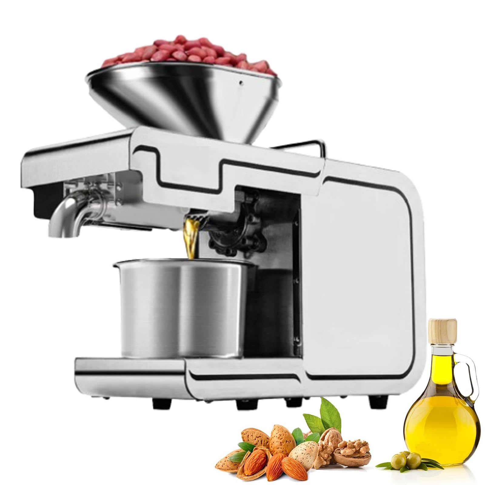 635W Oil Press, Stainless Steel Oil Expeller for Peanut Walnut Sunflower Hot/Cold Pressing Available High Oil Yield, Temperature Consatant,