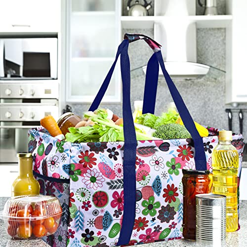 Extra Large Utility Tote Bag Beach Bag Reusable Grocery Bags Collapsible Tote With Wire Frame For Groceries Storage Picnic Red Flowers #TOP3