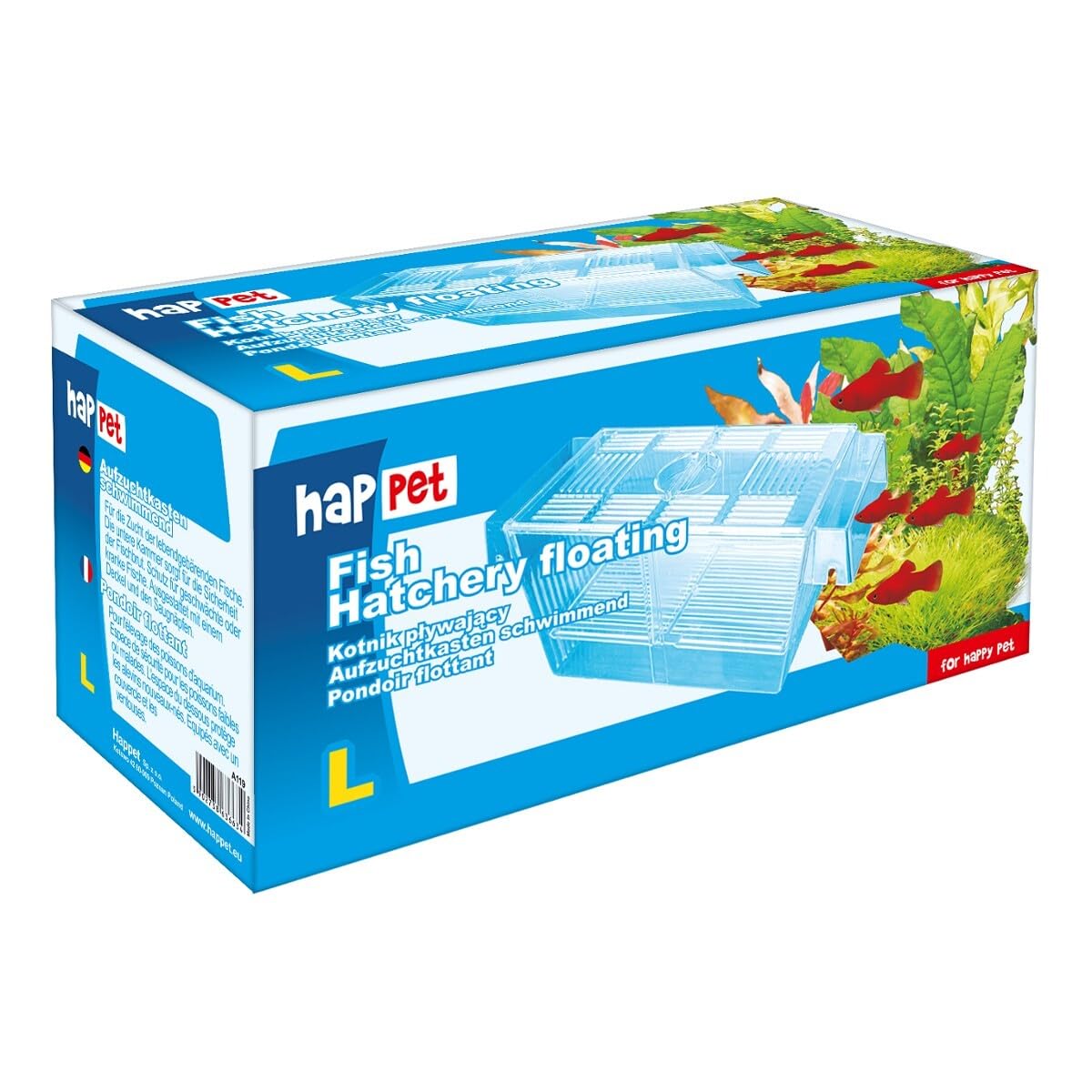 HAPPET Kotnik plastikowy L do akwarium – duży pływający kotnik lęgowy dla ryb żyworodnych, z rusztem ochronnym, przyssawkami i pokrywą, do bezpiecznego odchowu narybku i izolacji ryb
