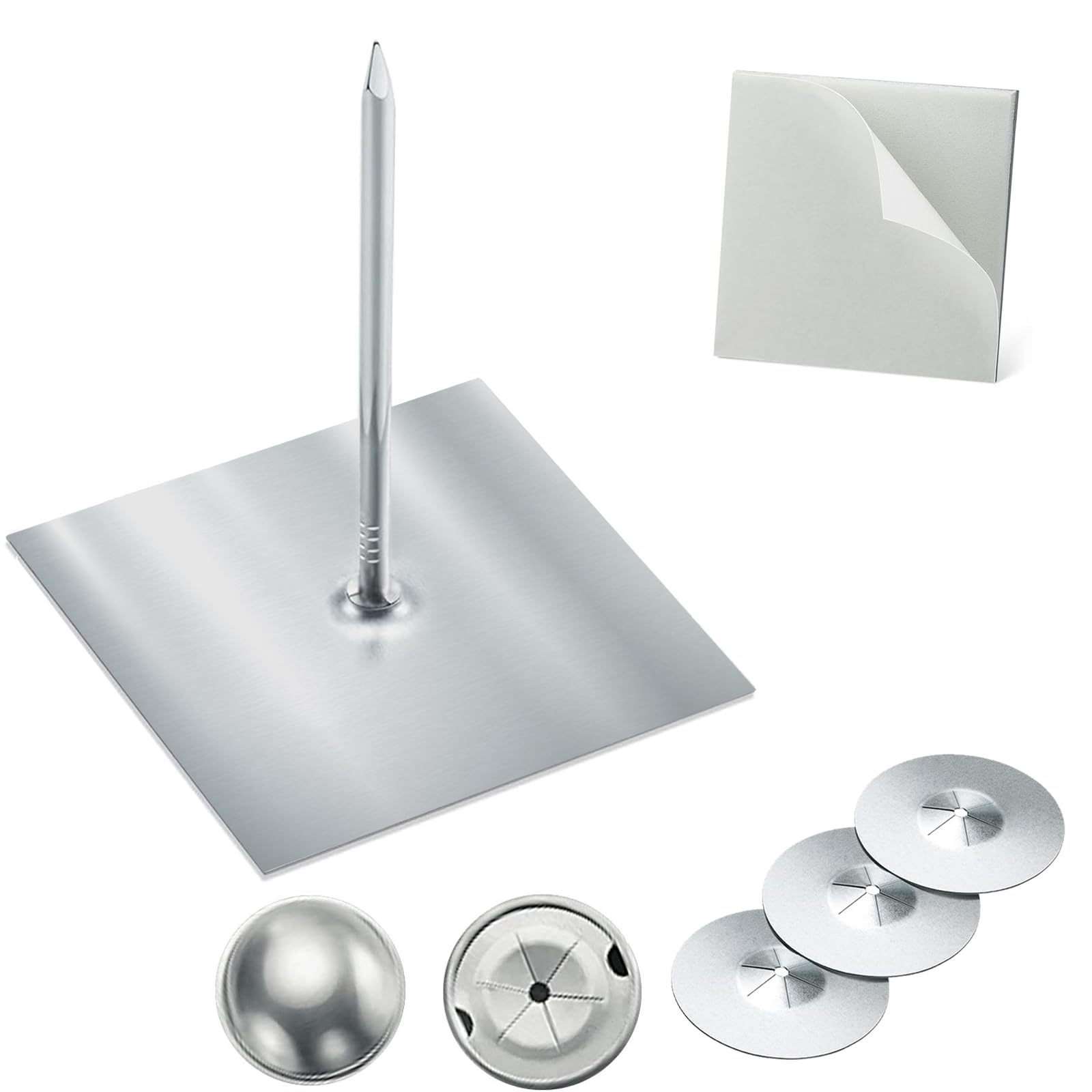 FUBEDY 150pcs Self Stick Insulation Pins 2-1/2 Inch, 1.5 Inch Self Locking Washers Round 7/8 Inch Aluminum Insulation Hangers Cap Washers for Foam