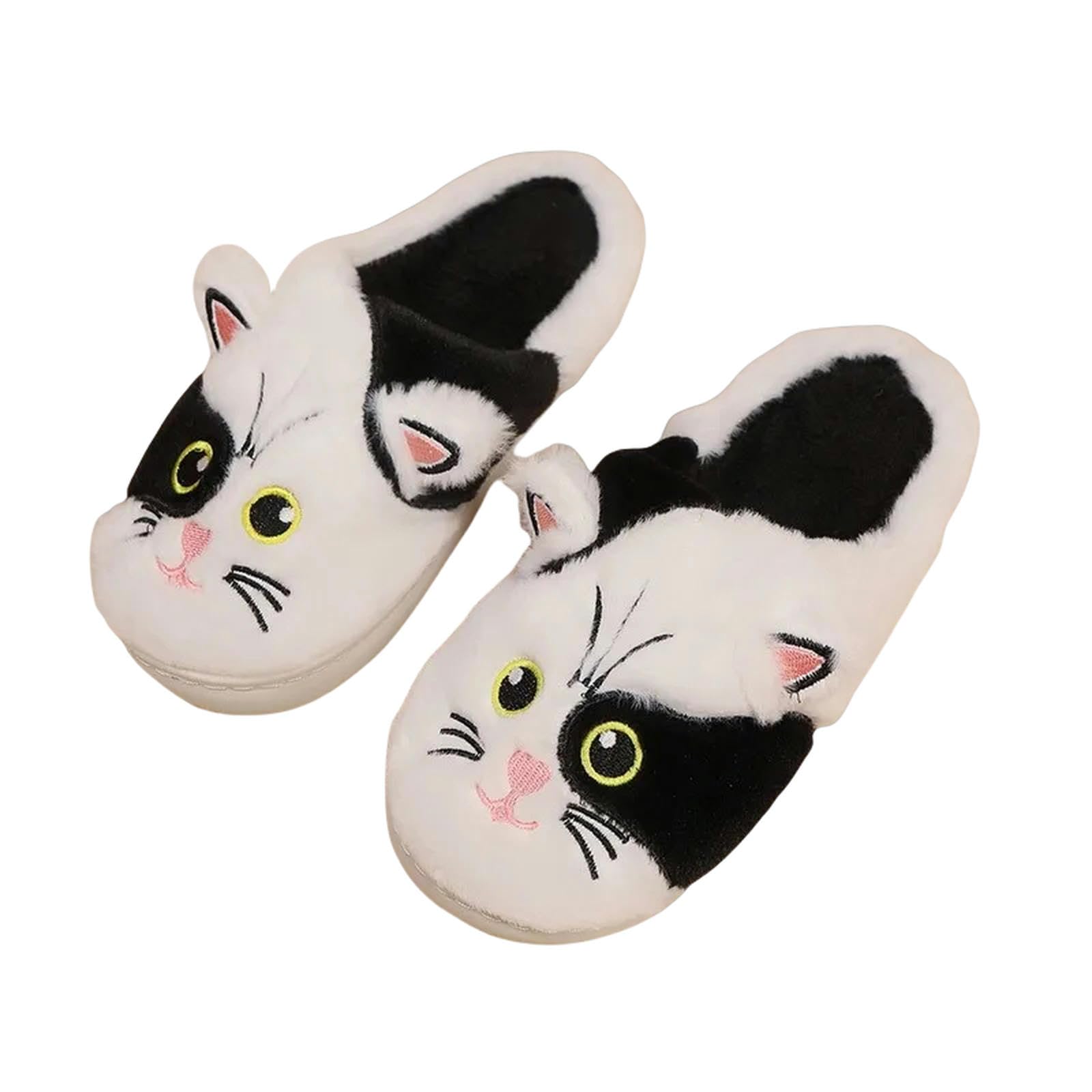 Pantofole Slipisti da Gatto Carini Soffici Pelose Donne Pannelli da Casa Uomo Pantofole Invernali Pannelli da Peluche per Scarpe da Cotone per Interni-Bianco A Nero-44-45