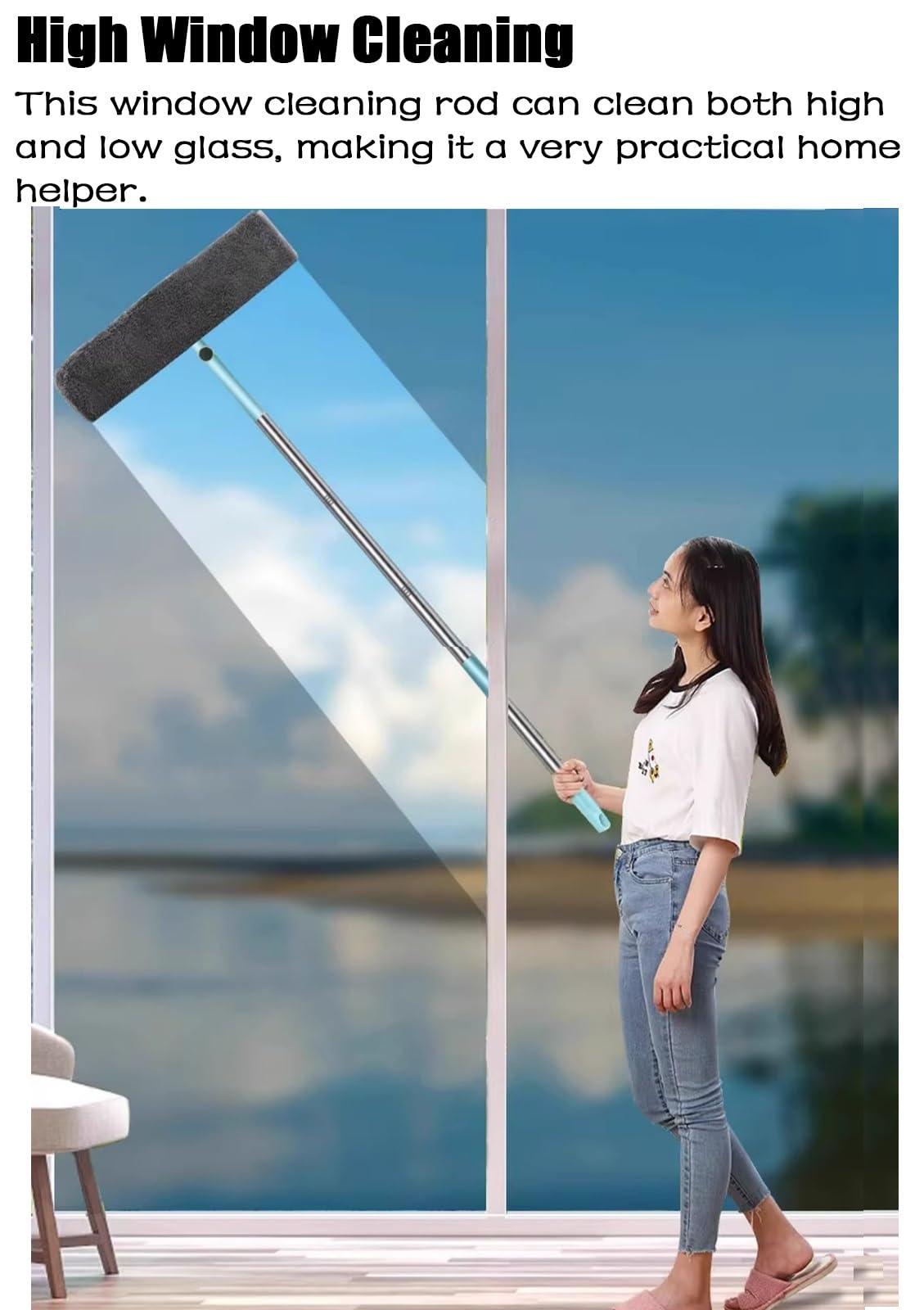 Asta per la Pulizia delle finestre, Strumento per la Pulizia delle finestre domestiche con Asta telescopica da 141,7 Pollici Kit per la Pulizia dei vetri per Porte scorrevoli, tetti Piani e