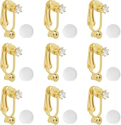 Amazon イヤリングコンバーター Muncvy Diy ラインストーン付き クリップ式 横型 ５ペア10個 シリコンカバー付き ゴールド ノンホール イヤリングパーツ ピアス変換 ハンドメイド 基礎金具 材料 素材 アクセサリーパーツ 通販