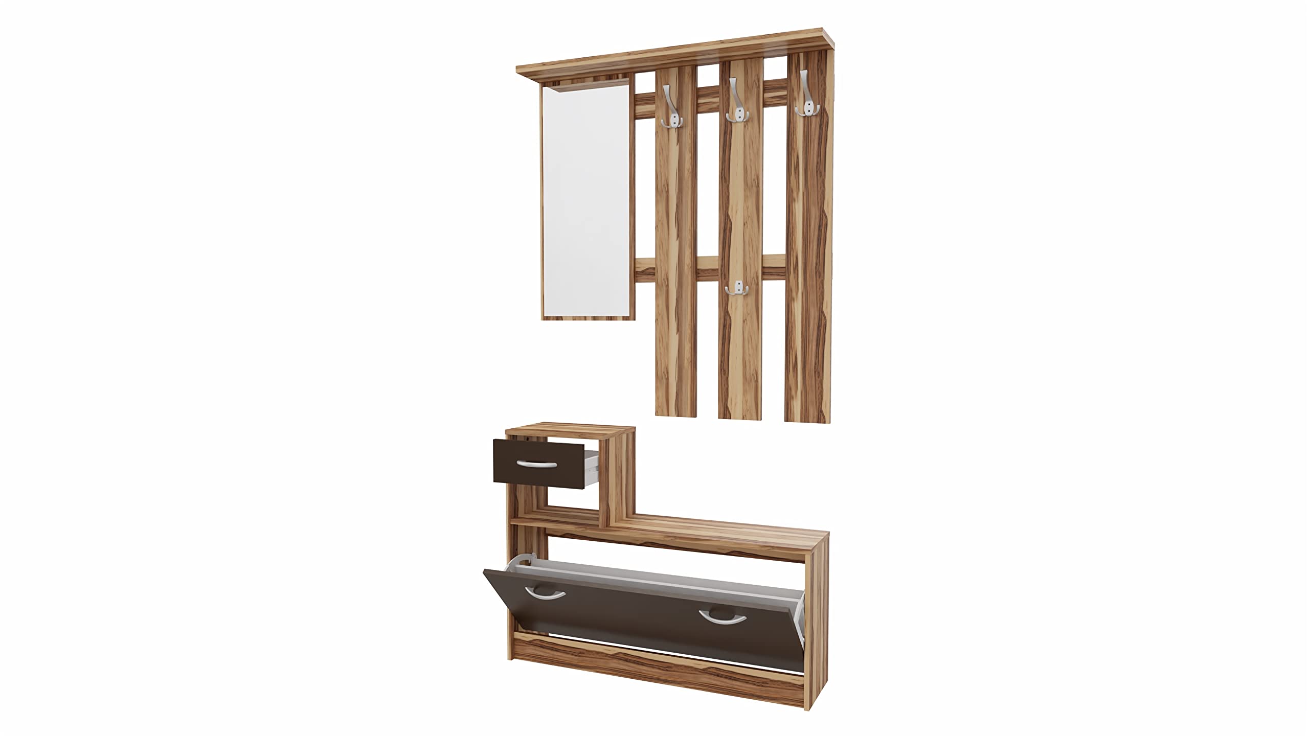 August Nuss Garderoben-Set mit Spiegel Schuhschrank Kleiderstange 100 cm 72,6 cm 110 cm 24,5 cm