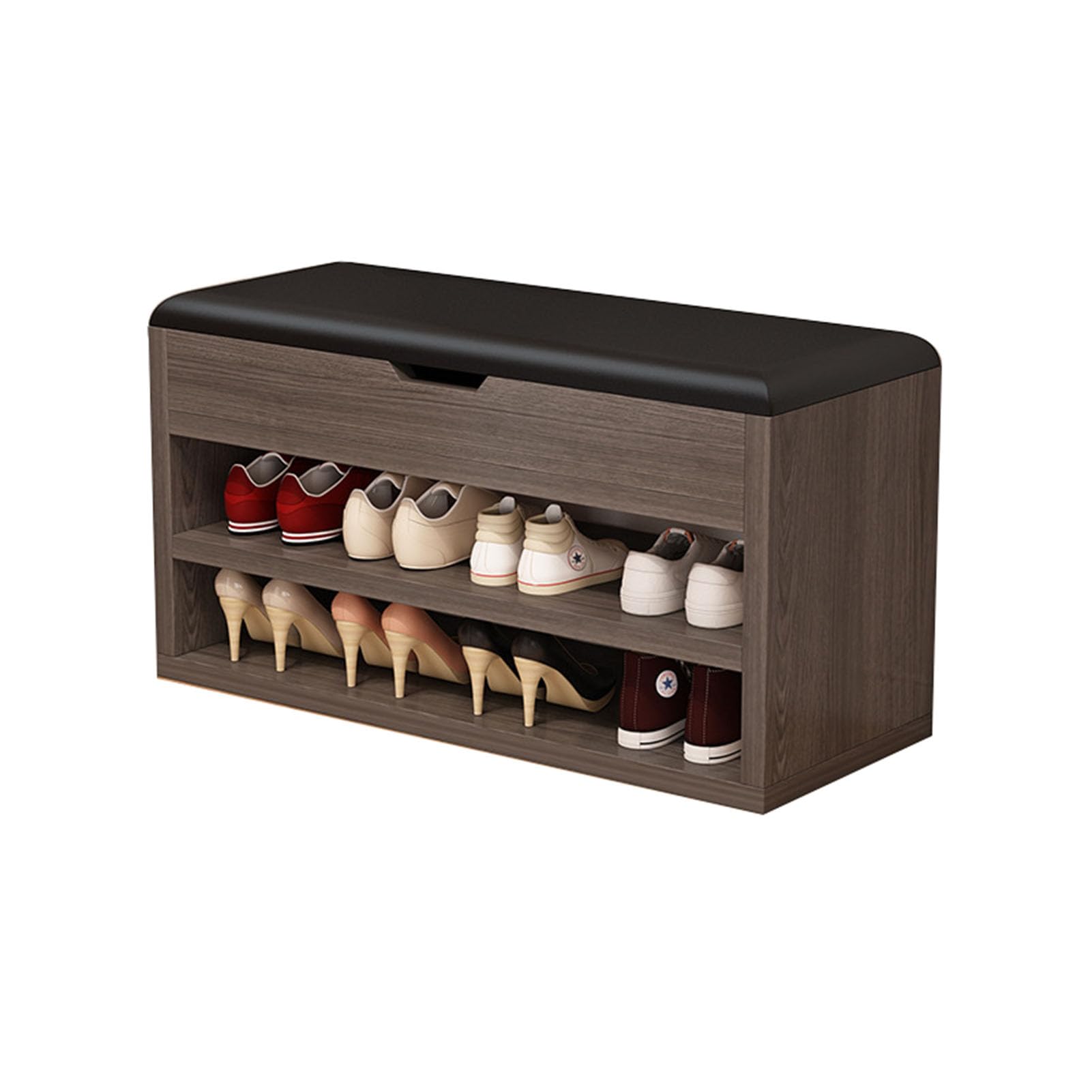 FORINC 2-Tier Entryway Shoe Organizer Shelf, Shoe Storage Bench with Cushion, Multi-Functional Shoes Cabinet for Bedroom Kitchen Mudroom Foyer