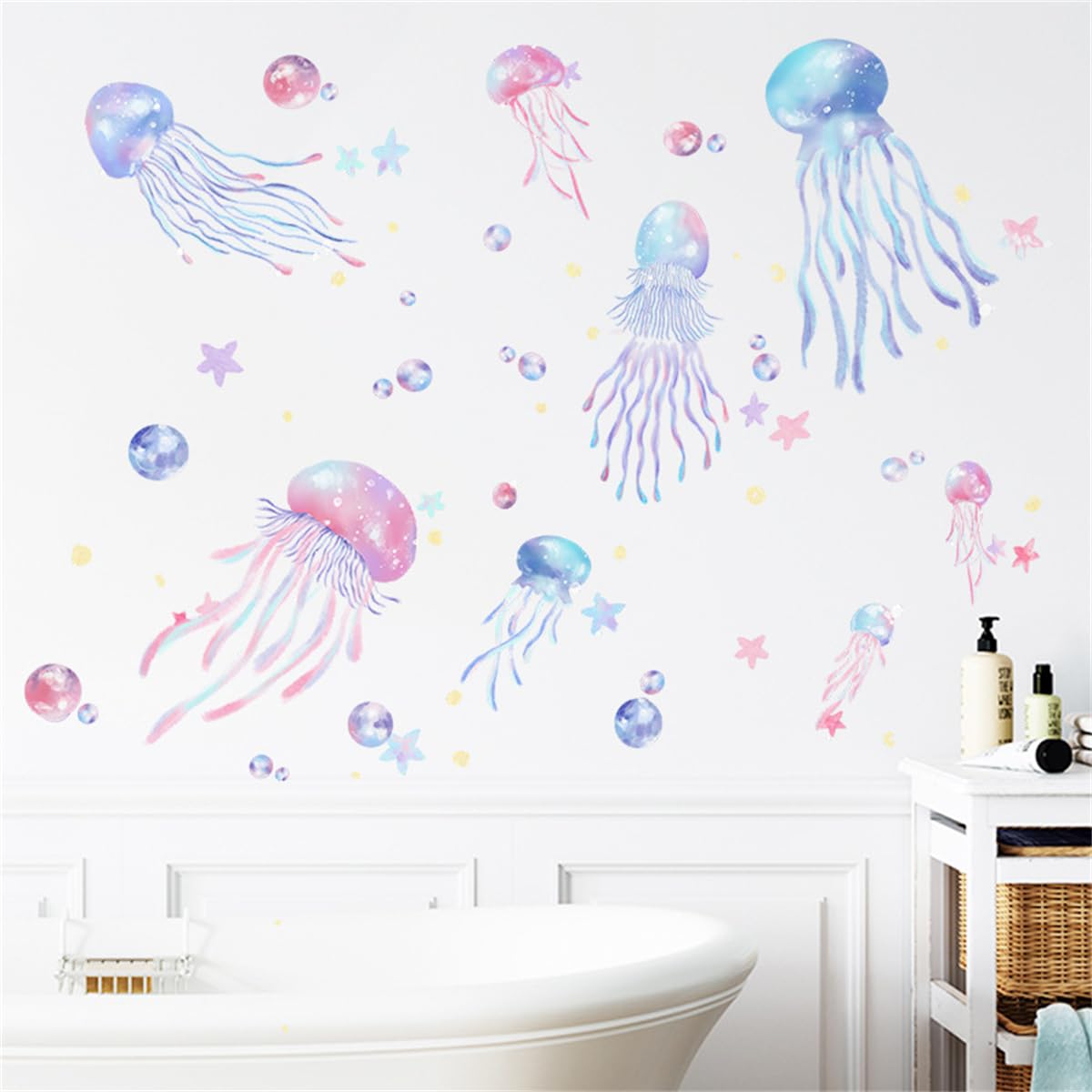 Wall Sticker, Sea Life, Jellyfish, Stylish, Star and Sea, Wall Sticker, Water Drops, Bathroom, Waterproof, Removable Wall Sticker, Children's Room, Study Room, Bedroom, Entrance, Dorm, Home, Wall