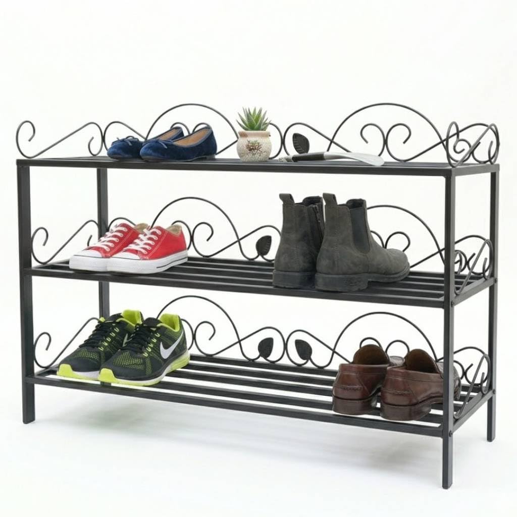 DanDiBo Schuhregal Metall Schwarz 3. Ebenen Schuhschrank Hoch Platzsparend 92 cm Mi-3 21235 Shoe Rack Schuh Regal Schuhorganizer