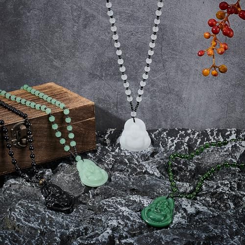 UNICRAFTALE 4Pcs 4 Colors Maitreya Buddha Pendant Necklaces Beaded Buddhist Necklaces for Men Women Laughing Buddha Guanyin Necklace Amulet Talisman Lucky Crystal Pendant Necklace4