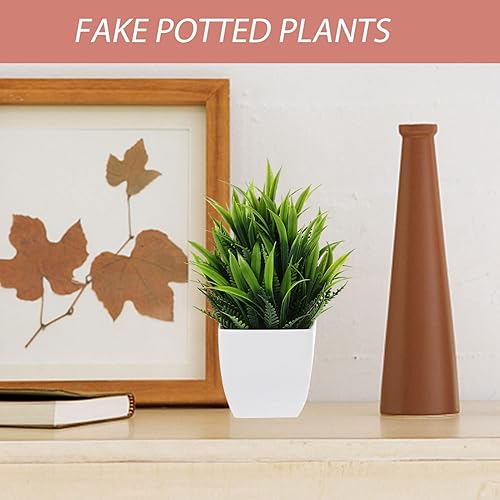 Miniatura 2 de VOSAREA Flores falsas, plantas de imitación, 3 piezas, pequeñas plantas falsas con plantas, plantas artificiales con plantas para el hogar, oficina,
