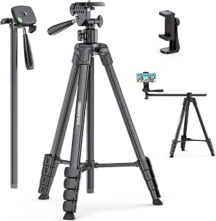 CAMBOFOTO Stand for iPhone, 70 Inch Phone Stand with 3 Way Forehead Head, Horizontal Arm Stand, Lightweight Travel Stands for Travel Video Photography YouTube Vlog