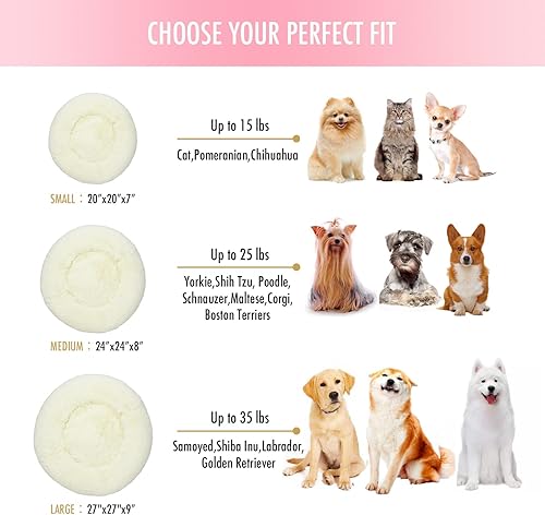Miniatura 6 de Cama redonda antiansiedad de felpa sintética mullida cálida y lavable para perros y gatos, cama original para mascotas pequeñas, medianas y grandes,