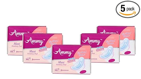 AMMY Advanced Dry Maxi All Night Cottony Soft Ultra Thin Womens/Girls Sanitary Pads with Wings (Napkins) - XXL Wings (30 Pieces)(Pack Of 5)