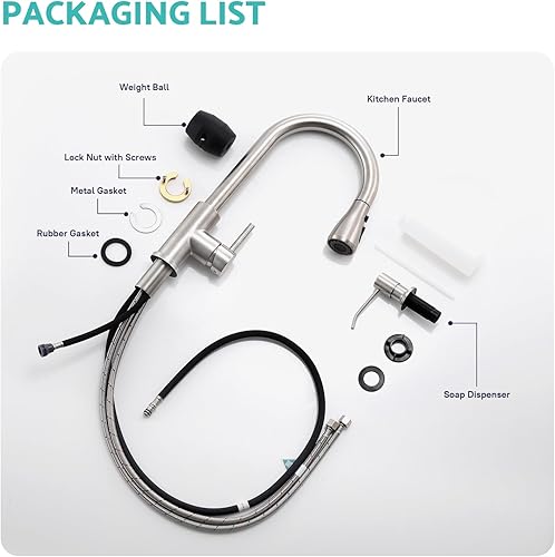 Miniatura 7 de Kicimpro Grifo de fregadero de cocina con dispensador de jabón, grifo de cocina de 3 modos con rociador desplegable y dispensador de jabón, grifos