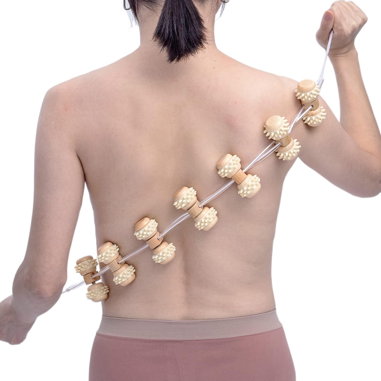 Wood Back Massage Roller Rope Tool, Wood Back Massager Handheld