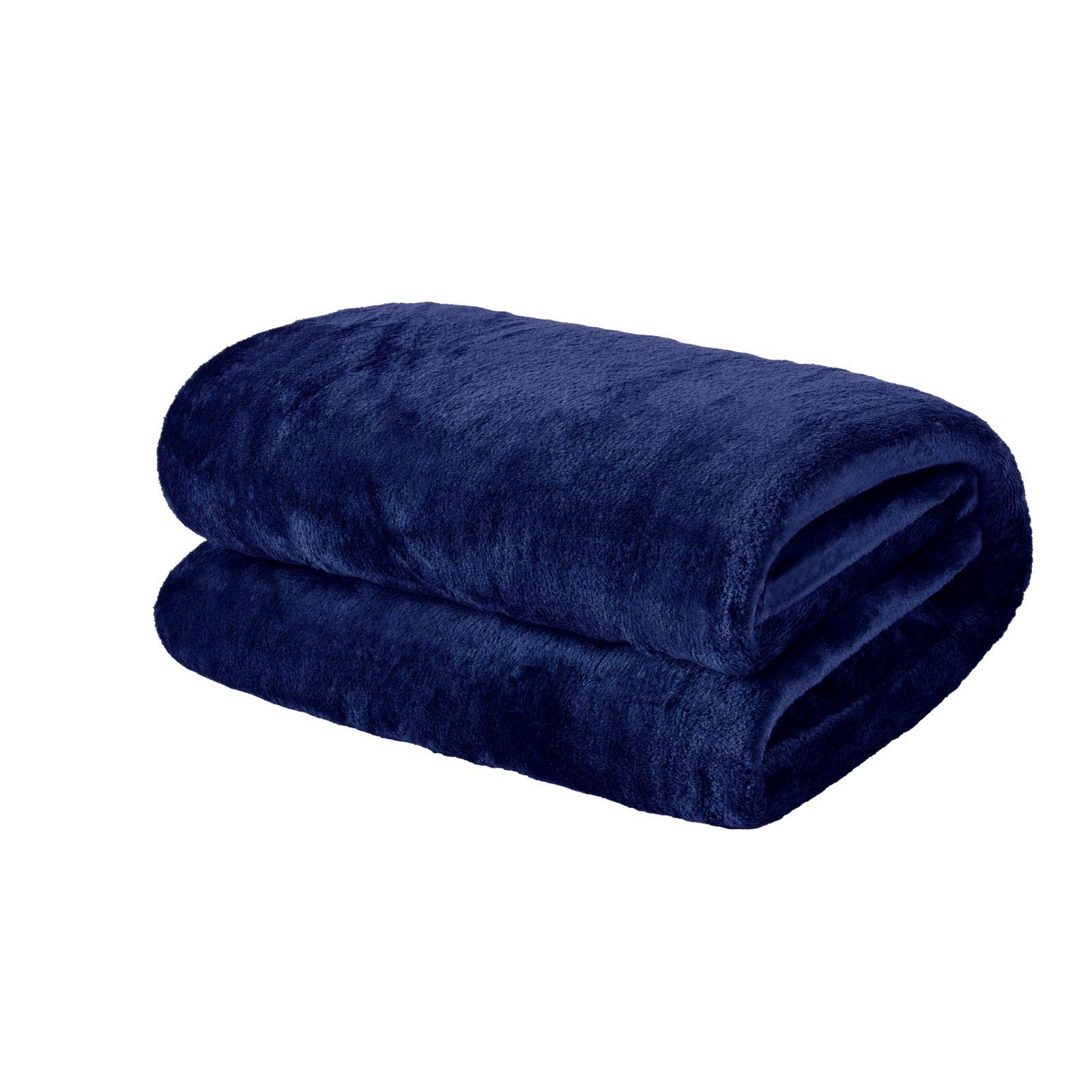 Ohs Ultra Soft Blanket Throw Warm Flannel FleeceNavy200 X 240Cm from B&Q