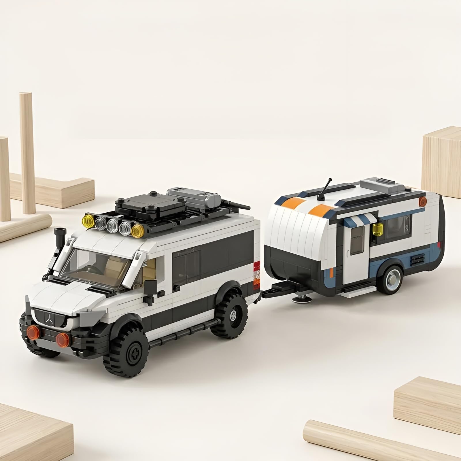 Juego de construcción 2 en 1 de coche deportivo y caravana, bloques de construcción de remolque, modelo de vehículo de camping para adultos, coches de carreras urbanos, bloques de sujeción