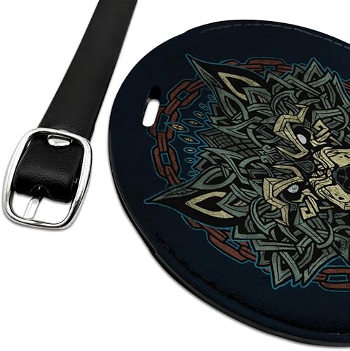 Miniatura 2 de Fenrir Wolf in Chains Mitología nórdica redonda de cuero para equipaje