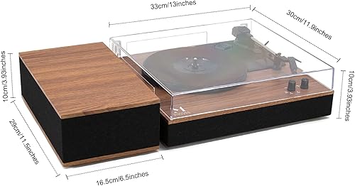 Miniatura 8 de MPK - Tocadiscos Bluetooth, sistema de alta fidelidad con altavoces de estantería, tocadiscos de vinilo de 3 velocidades con transmisión por correa