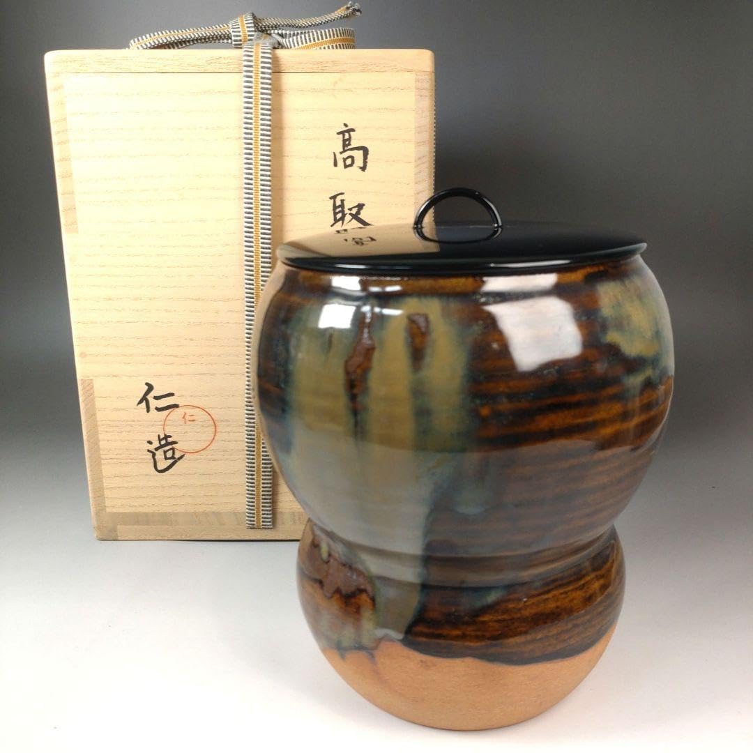 Amazon.co.jp: ア188 『高取焼 清水仁 作 水指 共箱』塗蓋 瓢型 茶道具 