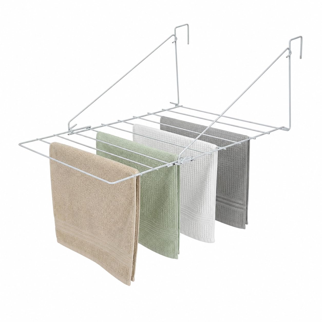 AOC24 - 7m Clothes Airer Foldable - Over The Door Utility Airer Portable - Clothes Drying Rack Metal - Laundry Towel Hanging Caravan Drying Rail - Folding Airer White 68 x 50cm (1)