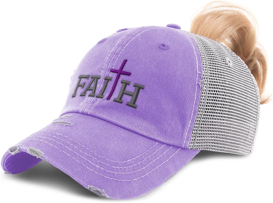 Speedy Pros Ponytail Cap Women's Baseball Cap Embroidered Faith Christ Jesus God Faith Christian Cotton