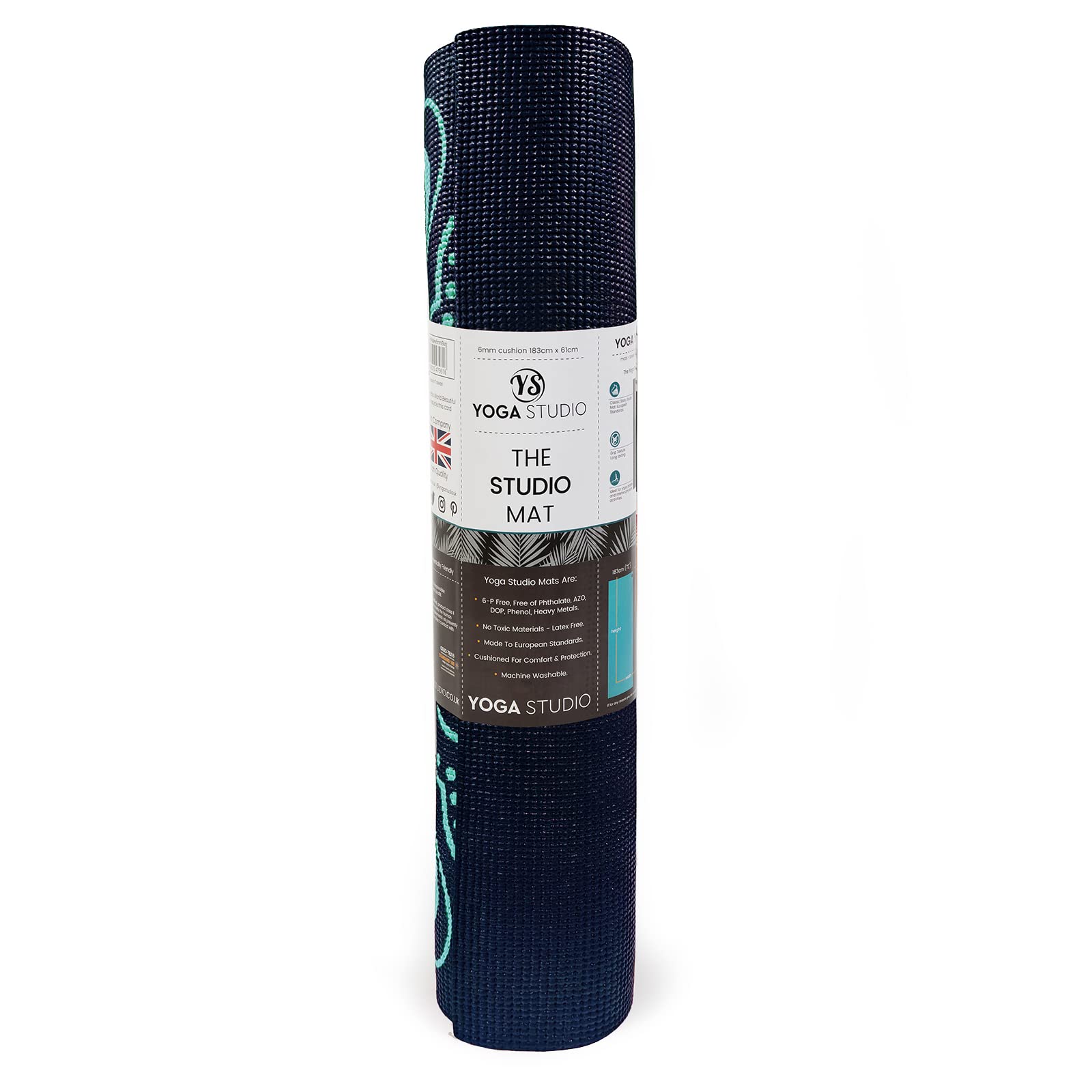 Von Yoga Studio entworfene Yogamatte – 183 cm x 61 cm große Mandala-Matte, 6 mm dicke rutschfeste Yogamatte, reißfeste PVC-Matte