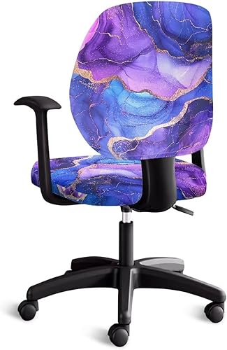 Miniatura 2 de Funda universal para silla de oficina de mármol morado y azul, 2 piezas, fundas para silla de escritorio, sin brazos, funda suave para silla de