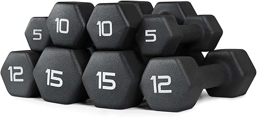 Miniatura 1 de CAPHAUS Combo de mancuernas con revestimiento de neopreno negro, antideslizante y antirodamiento, revestimiento de neopreno para ejercicio y