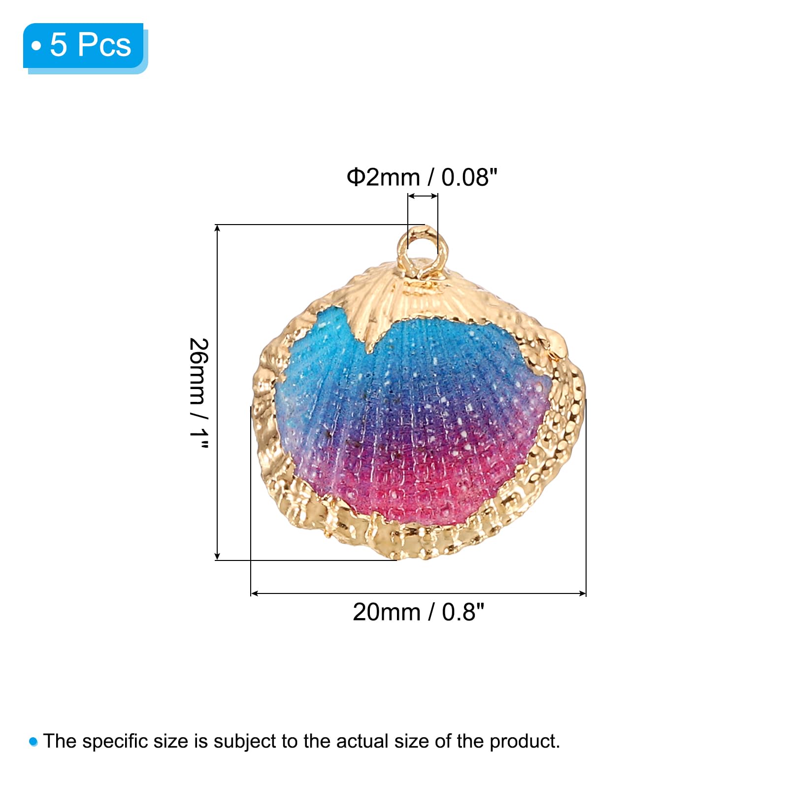 PATIKIL Natural Seashell Pendants, 5 Pcs Dyed Shells Craft Charm Scallop Shells for Necklace DIY Ocean Jewelry Making Blue Purple - Image 2