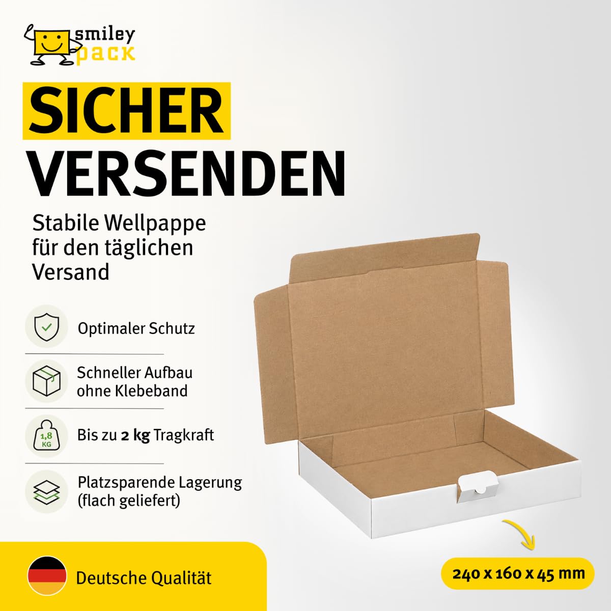 100 cartons Maxibrief, blanc, taille et quantité au choix, carton d'expédition, marchandises, envoi de livres, carton postal, Poste DHL Hermes DPD GLS UPS (240 x 160 x 50 mm, blanc)