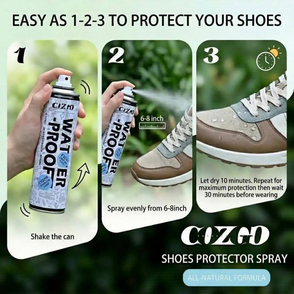 COZGO Protector de zapatos en aerosol, impermeable para lluvia y manchas, nano protección para tenis, gamuza, cuero, lona, nobuck, tela, nailon, protector para caza, senderismo, botas al aire libre,