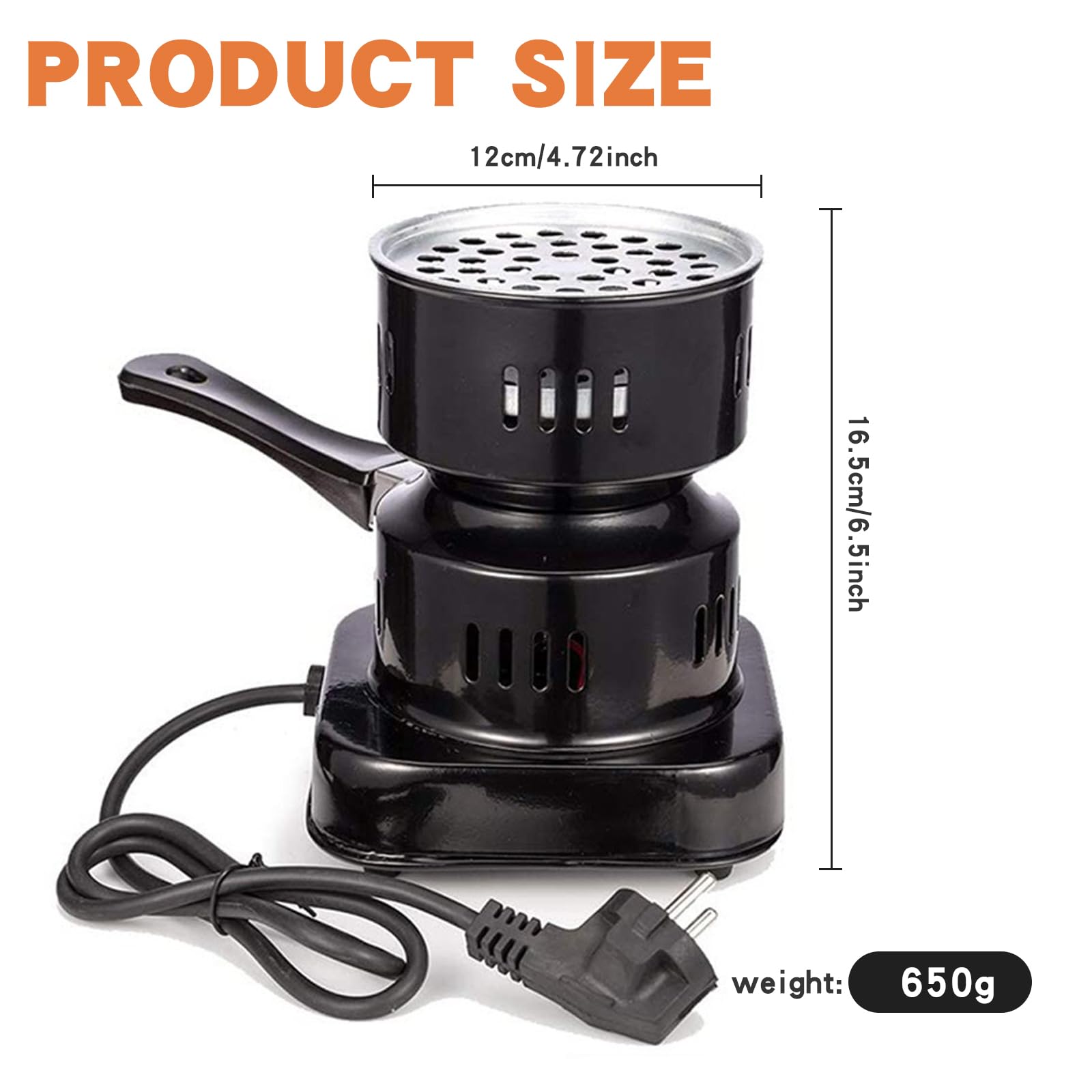 Allume-charbon électrique pour chicha - 500 W - Barbecue à charbon électrique avec long câble et poignée - Brûleur à charbon - Accessoires électriques - Cadeau d'allumage